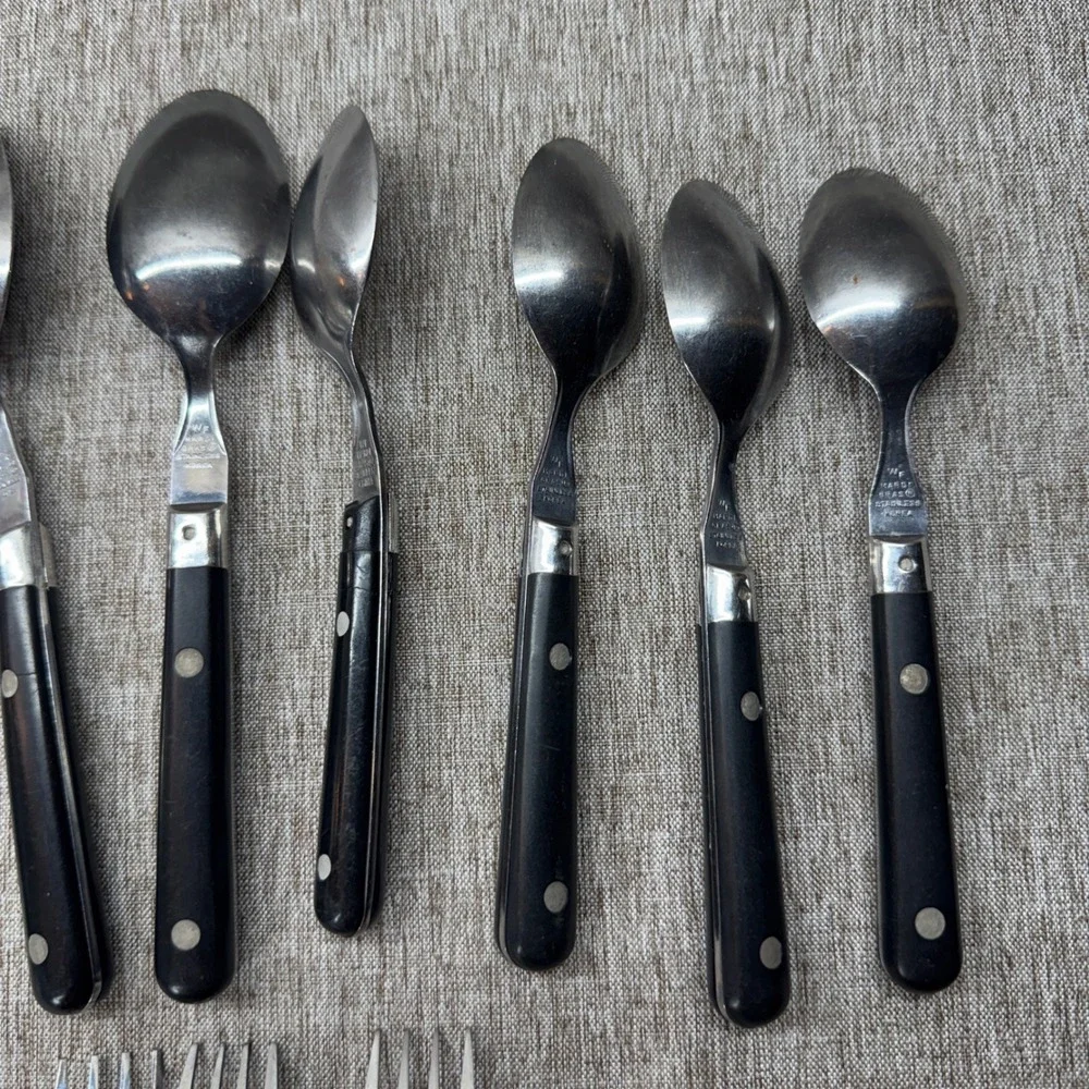 WF Mardi Gras Stainless‎ Flatware Set 12pc Black Riveted Handle Forks Spoons